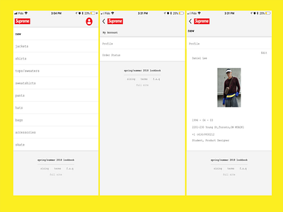 User Profile Design for Supreme Mobile App