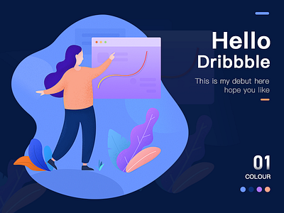 Hello Dribbble flat illustration