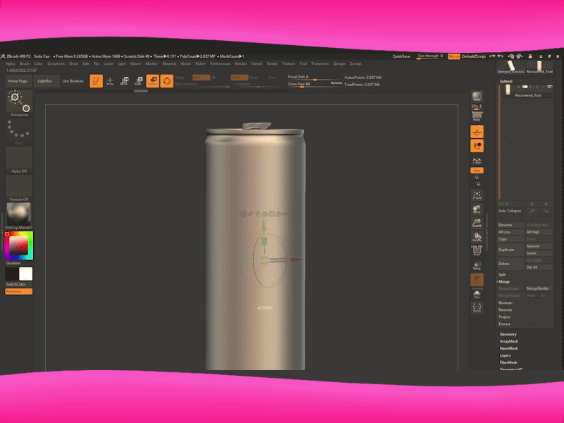 Soda Can - Zbrush Sculpting Project 3d adobe photoshop art artwork design gif illustration modelling sculpting zbrush