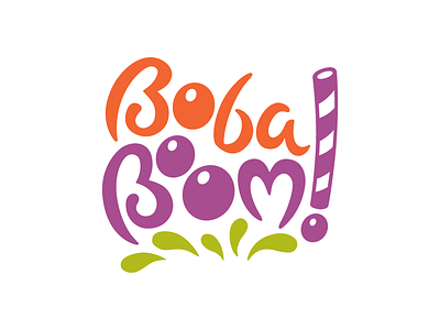 BobaBoom! Final Logo bubble tea drink food fun logo straw