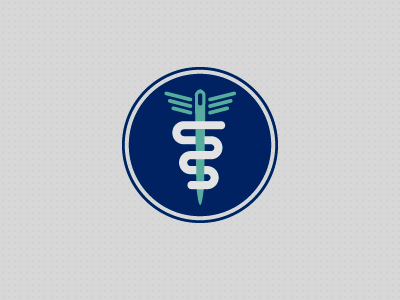 Unused Logo Proposal aqua blue caduceus circle logo medical needle snake suture wings