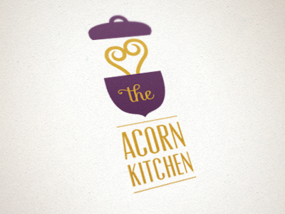 The Acorn Kitchen Logo acorn charity cooking logo mustard non profit pop up restaurant pot purple steam