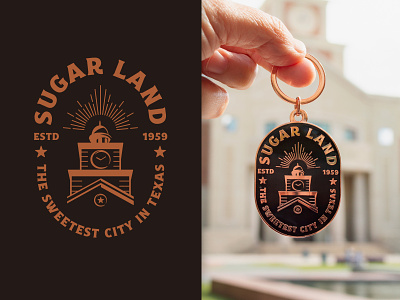 Sugar Land Badge Design & Keychain badge logo city badge city logo copper and black keychain keychaindesign logo design vintage style