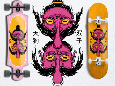 Tengu Twins art illustration kanji skate skateboard tengu yokai