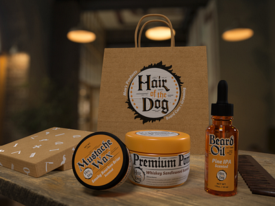 Hair of the Dog barber barbershop beard hair logo mustache oil package packagedesign product productdesign scent shop tobacco wax whiskey