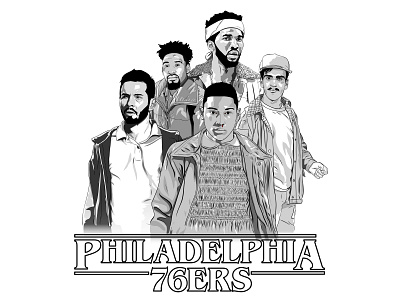 76ers / Stranger Things Mashup black & White 76ers adobe draw apple pencil basketball digital art espn fan art graphic design illustration nba netflix stranger things philadelphia 76ers sports strangerthings