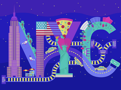 NYC Illo illo illustration new york new york city nyc pidgeon pizza statue of liberty subway vector