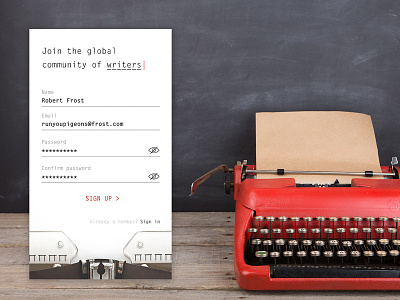 Sign Up Form — Daily UI Challenge #001 001 clean dailyui dailyui 001 mobile signup typewriter ui ux vintage visual design writers
