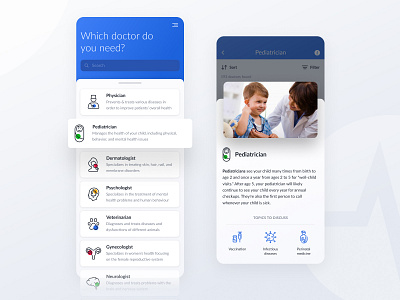 Heal Platform — Choosing Doctor Specialty app appoint appointment blue clean dermatologist doctor gynecologist health healthcare medic medical medical app neurologist physician psychologist specialist treatment ui vet