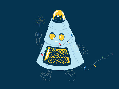 Web Cats 2020 Postcard cat cats celebrate celebration christmas christmas lights christmas tree digital art fun funny holiday illustration kitty postcard postcard design poster poster design robot robotic sketch