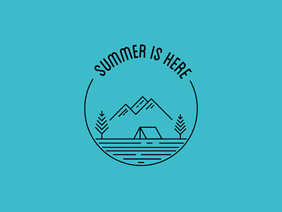 Summer is here camping graphic line logo mountain summer tent tree