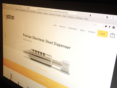 Patron Dispenser flat landing minimal page product website