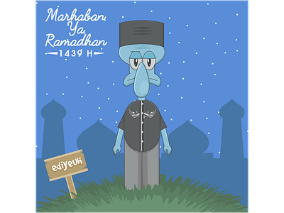 Marhaban Ya Ramadhan animation caricature indonesia moslem mubarak ramadhan spongebob squidward vector