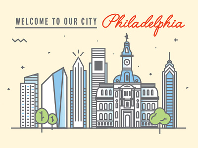 city scape on fleek city hall iconography philadelphia skyscraper vector illustration
