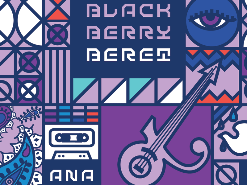 "She wore a BLACKBERRY beret" analog brews beer beer label cassette tape dove paisley prince purple purple rain stout vector illustration when doves cry
