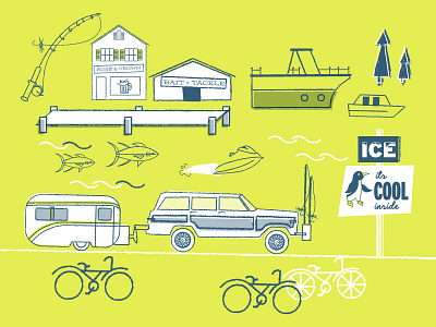 Mapped: Life on the Water airstream bike boat branding delaware fishing ice illustration jetski map penguin type vector art