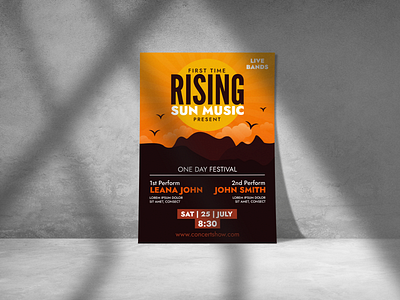 Rising sun music festival poster abstract background color design flyer illustration poster rising sun vector