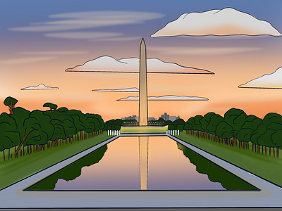 Washington Monument clouds design illustration memories monument procreate reflecting pool reflection scenery statue susnet washington dc