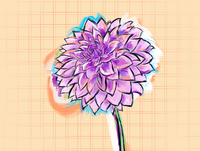 Dahlia Flower Graph Garden dahlia flower flower illustration flowers illustration garden graph graph paper illustration lines oil paint orange procreate procreateapp purple ui