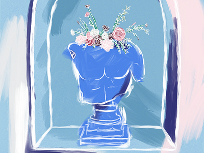 Greek statue flowers blue floral flower flowers garden growth gzrden illustration leaves man oil painting pink procreate procreateapp statue