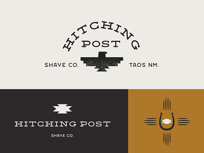 Hitching Post Shave Co branding horse shoe logo logo mark logo marks south western southwest thunder bird logo thunderbird