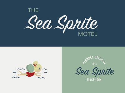The Sea Sprite Motel Branding beach beach motel beach side brand branding girl swimming graphic design hotel hotel logo illustrator logo logo design logos motel retor logo retro sea sprite sprite vector
