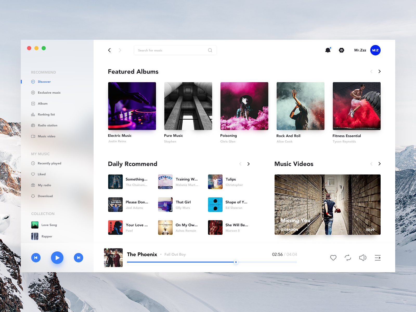 Music player for desktop by Forever D. on Dribbble