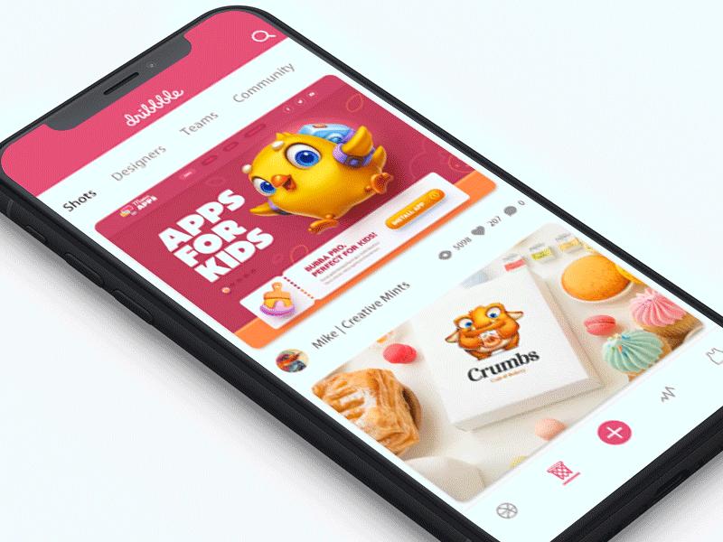 Shots-Designers-Teams Ux Demo app dribbble redesign