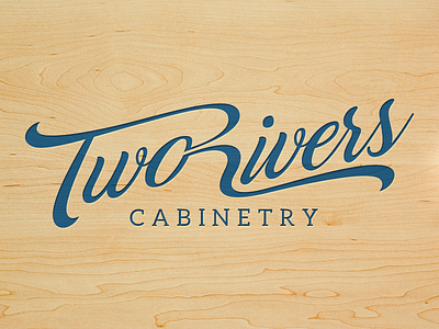 Two Rivers Cabinetry Logo blue brand branding cabinetry calligraphy logo st. louis two rivers typography wood