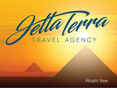 Jetta Terra Travel Agency Logo brand jetta terra logo pyramids script travel agency