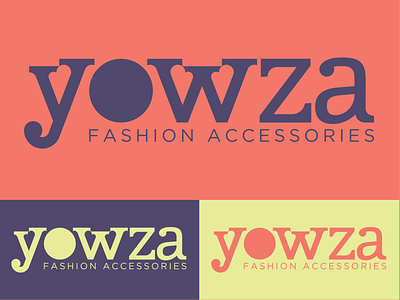 Yowza Fashion Accessories Logo accessories brand branding color scheme coral fashion heart identiy logo mark negative space purple retro typographic typography yellow yowza