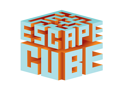 Escape Cube Isometric 3D Mark - Color Variation 3d branding cube escape game identity isometric logo mark maze perspective room typographic typography wordmark