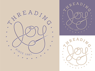 Threading Joy Logo brand branding identity joy lettermark logo mark needle purple sewing thread threading typography wordmark
