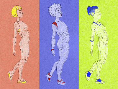 The Gals character color blocking confident design drawing graphic illustration ladies procreate unique walking women