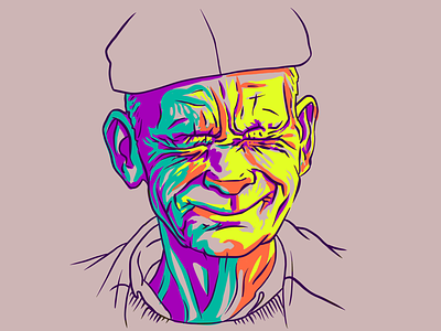 Squint 2d art colorful digital drawing illustration line work old man painting portrait procreate smiling wrinkles wrinkly