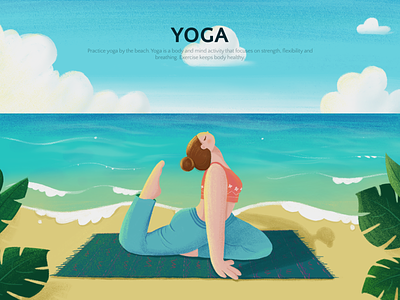 Yoga by the beach design illustration ui