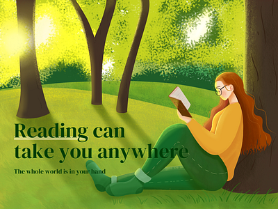 A girl read a book under the tree design illustration ui