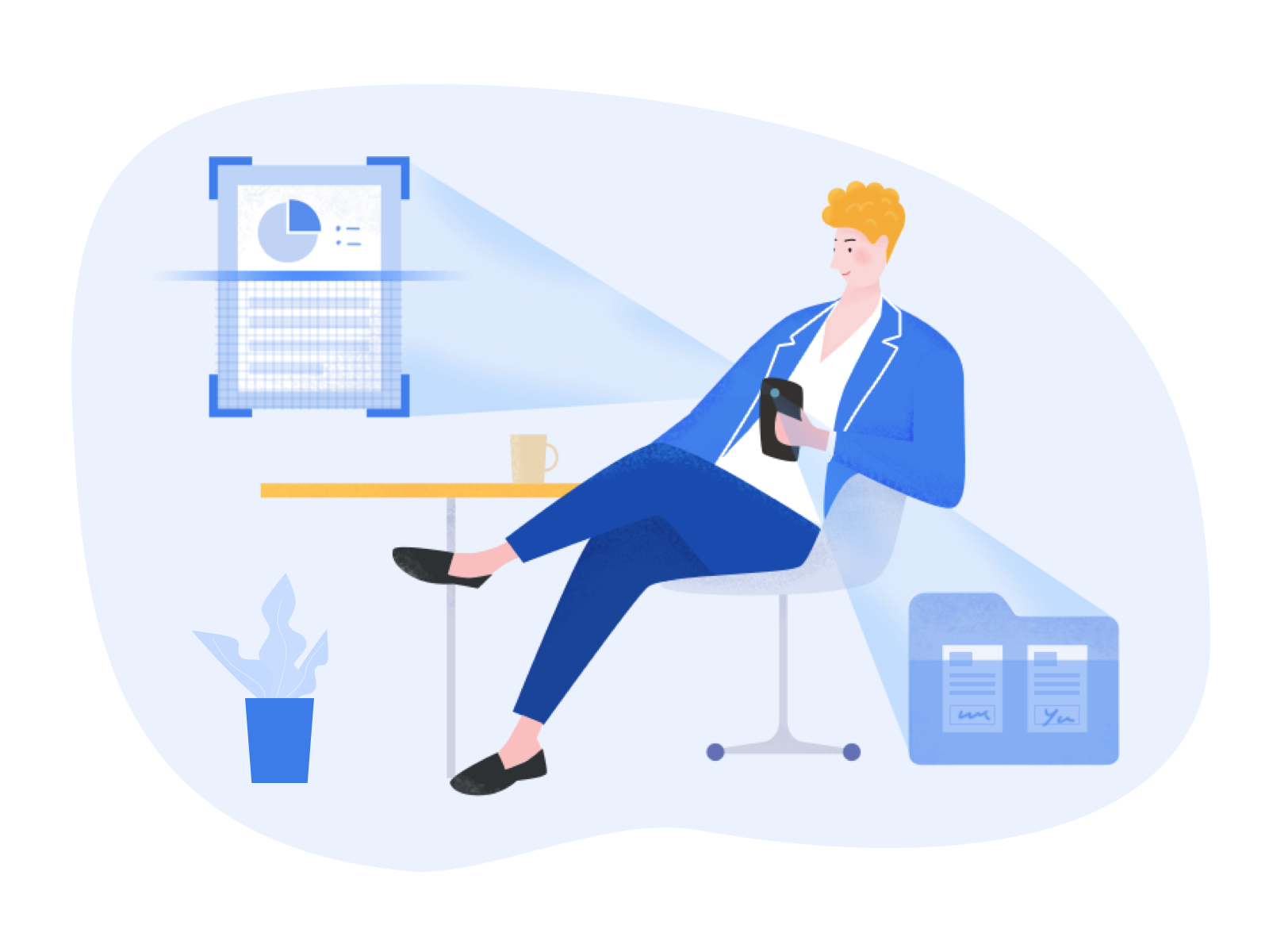 A man is scanning documents illustration ui