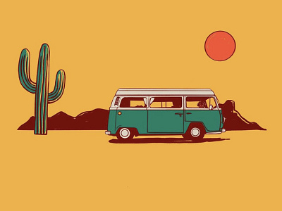 Desert Van art cactus dachshund desert illustration illustrator saguaro vagabond van volkswagen volkswagon