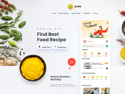 Foodish | Recipe App app design app design ui ux landing page landing page design ui ui design ux design