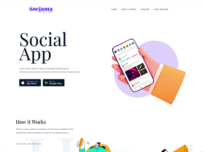 Sociama | Landing page for mobile app design design studio graphic design illustration landing page marketing page mobile application social app ui ui design ui ux ux design web design webpage website