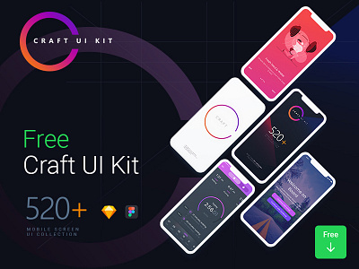 Craft: UI Kit of 520+ Screens craft graphic design mobile application design psd template screen design ui design ui kit user interface design