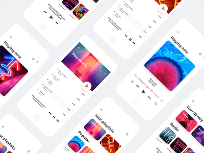 Music player design app colors minimalism mobile mockup music neon pink player