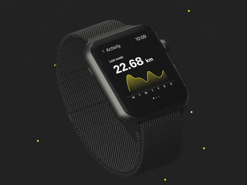 Run Tracker animation app apple black dark fitness smart sport ui ux watch yellow