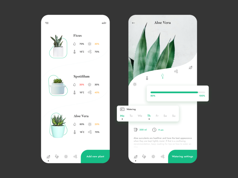 Plants smart monitor app app concept apple clean colors design dribbble flat green smart technology ui ux vector white