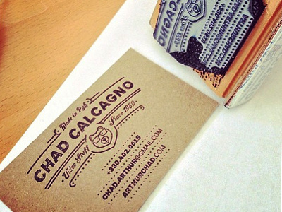 Stamps for Chad Calcagno branding business card pittsburgh recycled stamp typography