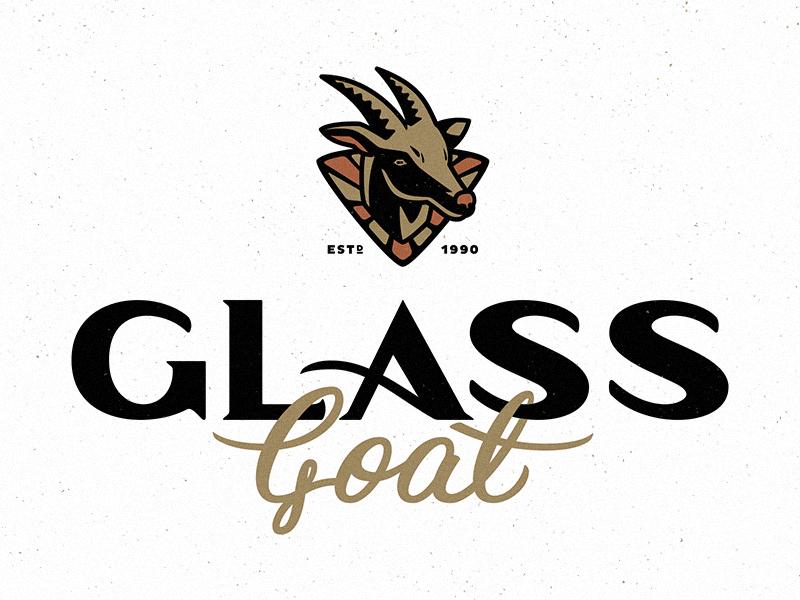 Glass Goat logo branding farm goat hand drawn lettering logo script stained glass type