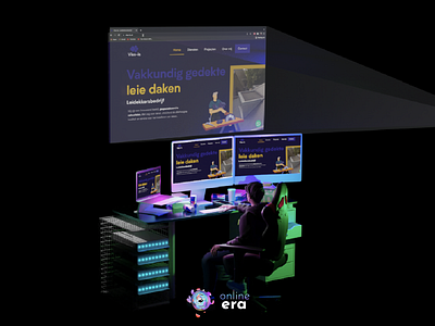 Coder setup Illustration 💻 3d blender character sitting coder coding creating designing gaming chair graphic illustration macbook projector redbull setup sitting typing