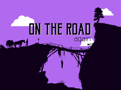 ROAD Again black bridge bushes cave character choked design graphic hanging hay horse illustration landscape on the road purple rope simple spikes tree wooden bridge