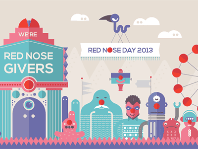 Gif Givers @rednoseday animated gif characters charity illustration monster red nose day robot
